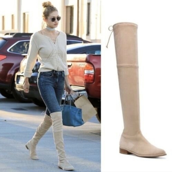 Stuart Weitzman Light Grey Suede Boots - Picture 1 of 15